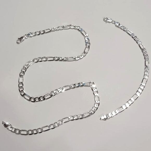 925 Silver Necklace Bracelet Set Bundle Figaro Chain Link Brand New!!!